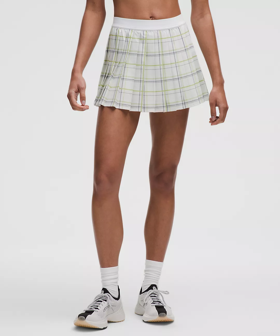 High-Rise Pleated Tennis Skirt - Match Plaid Mini White Multi