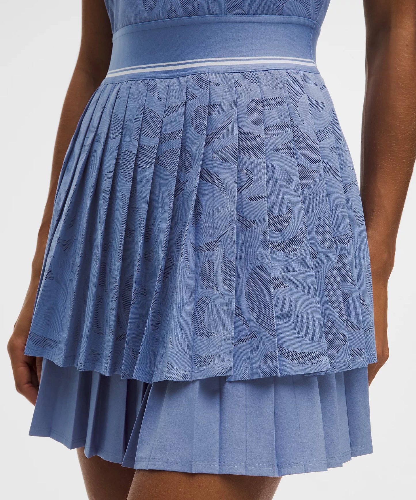 Paisley-Mesh Pleated Tennis Dress - Prep Blue/White
