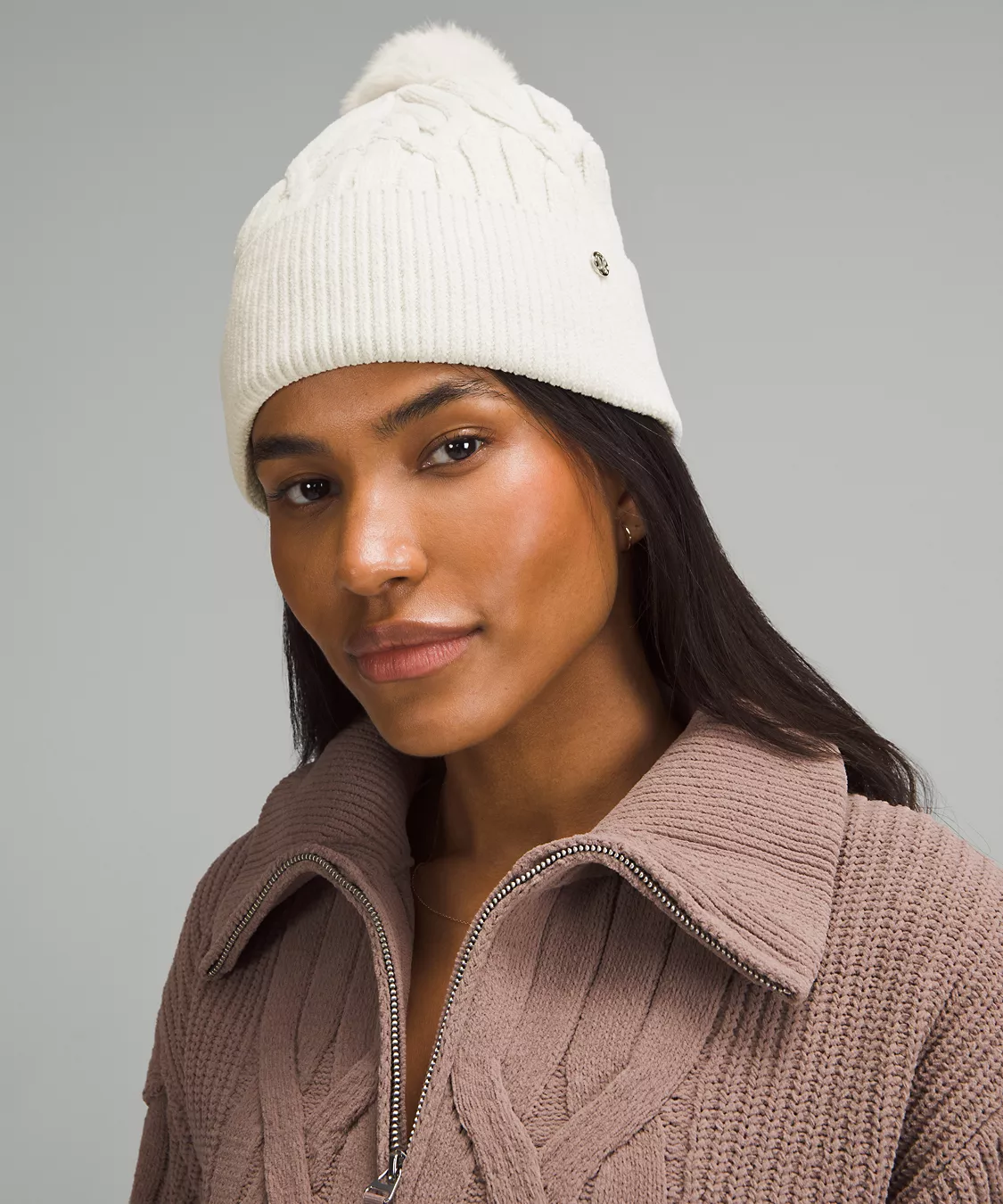 Cable-Knit Pom-Pom Beanie - Bone