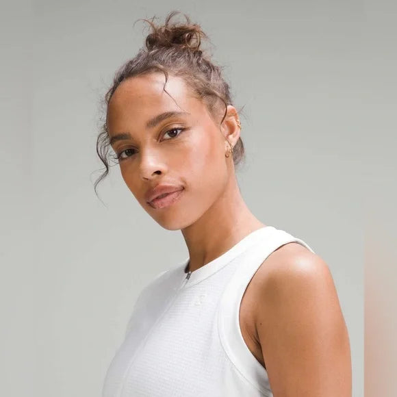 Grid-Texture Sleeveless Tennis Dress - White