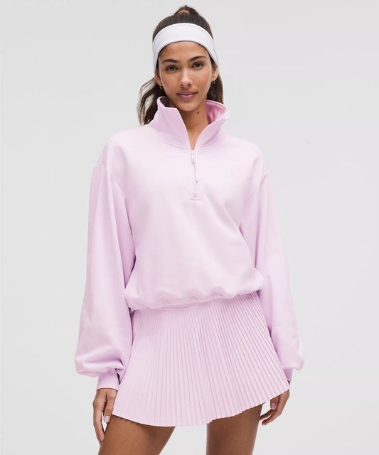 Cotton Terry Tennis Half Zip - Pink Organza