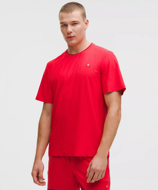 UV-Protective Striped Mesh Tennis T-Shirt - Lulu Red