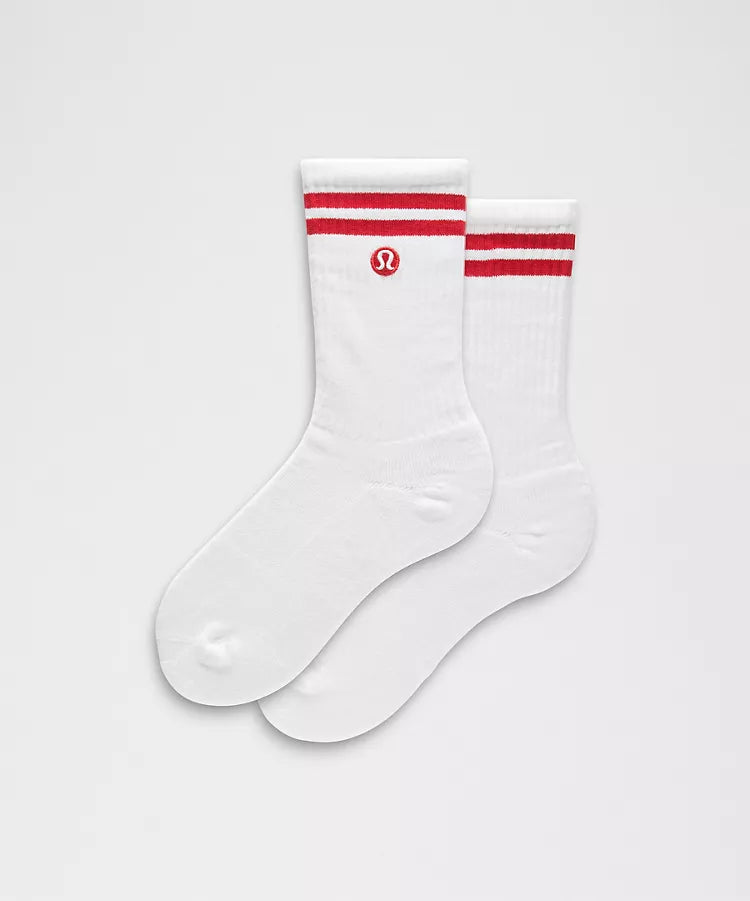 Unisex Daily Essential Striped Crew Socks White/Oxford Red