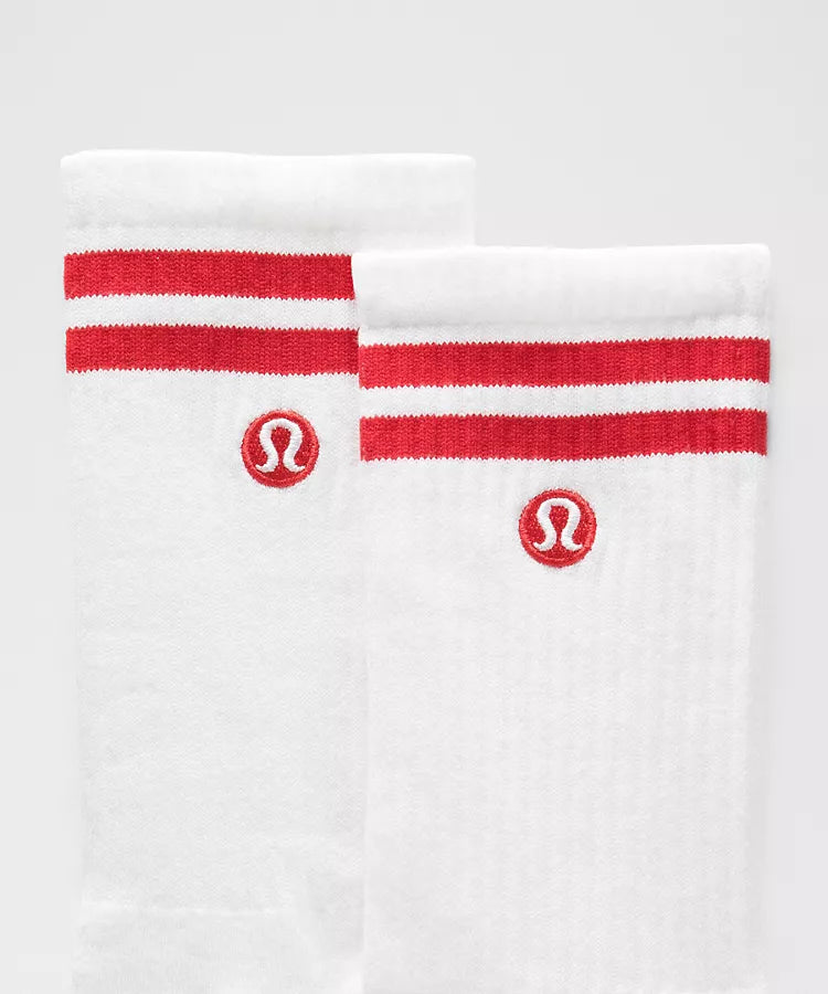 Unisex Daily Essential Striped Crew Socks White/Oxford Red
