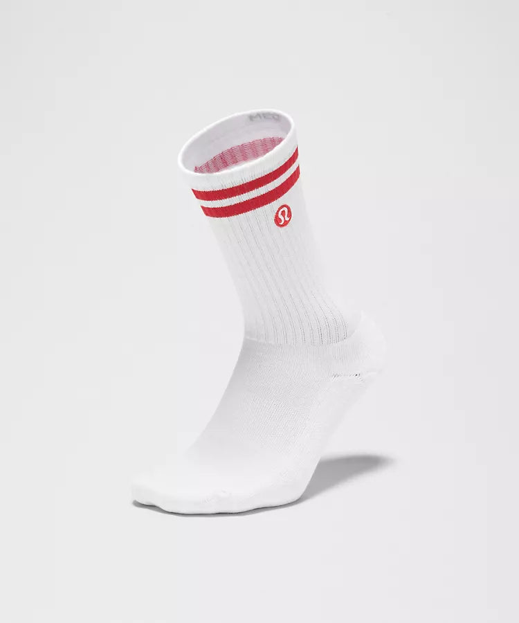Unisex Daily Essential Striped Crew Socks White/Oxford Red