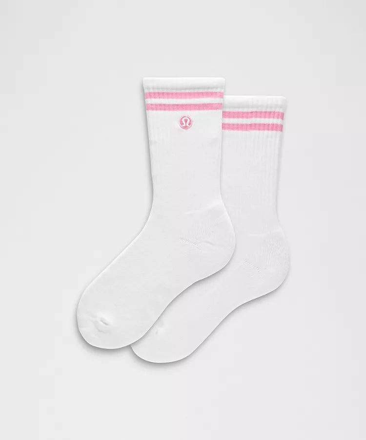 Unisex Daily Essential Striped Crew Socks White/Candy Cloud