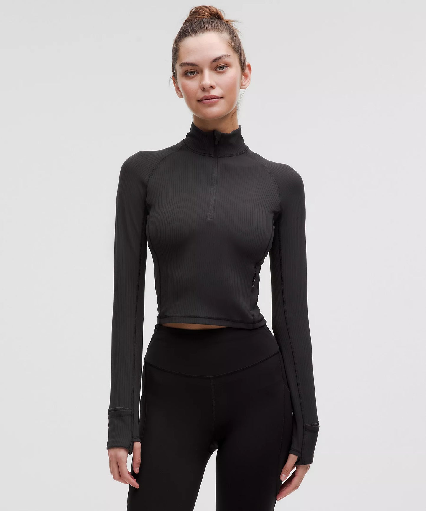 It's Rulu Ribbed Cropped Half Zip *Updated - Black
