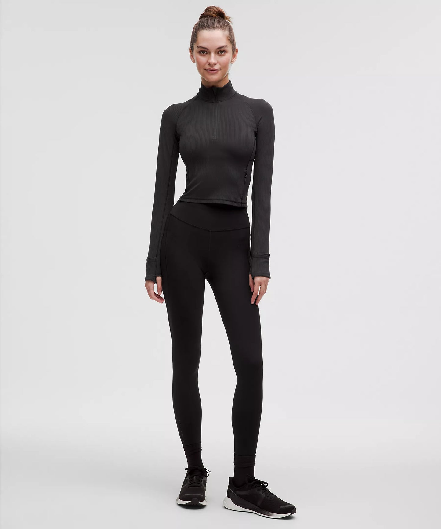 It's Rulu Ribbed Cropped Half Zip *Updated - Black