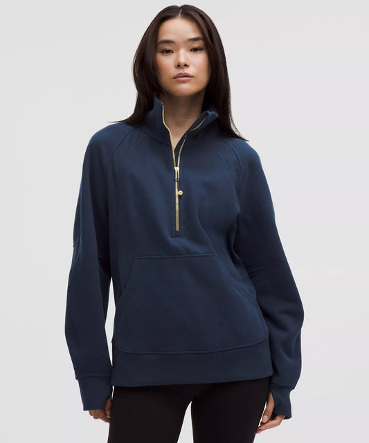 Scuba Oversized Funnel-Neck Half Zip Long - Club Blue/Gold