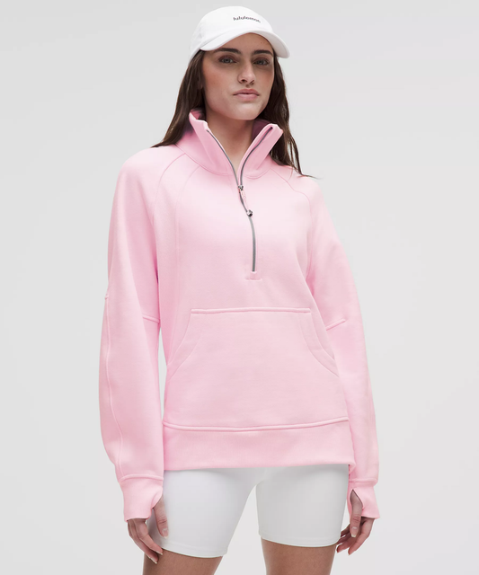 Scuba Oversized Funnel-Neck Half Zip Long - Pink Organza