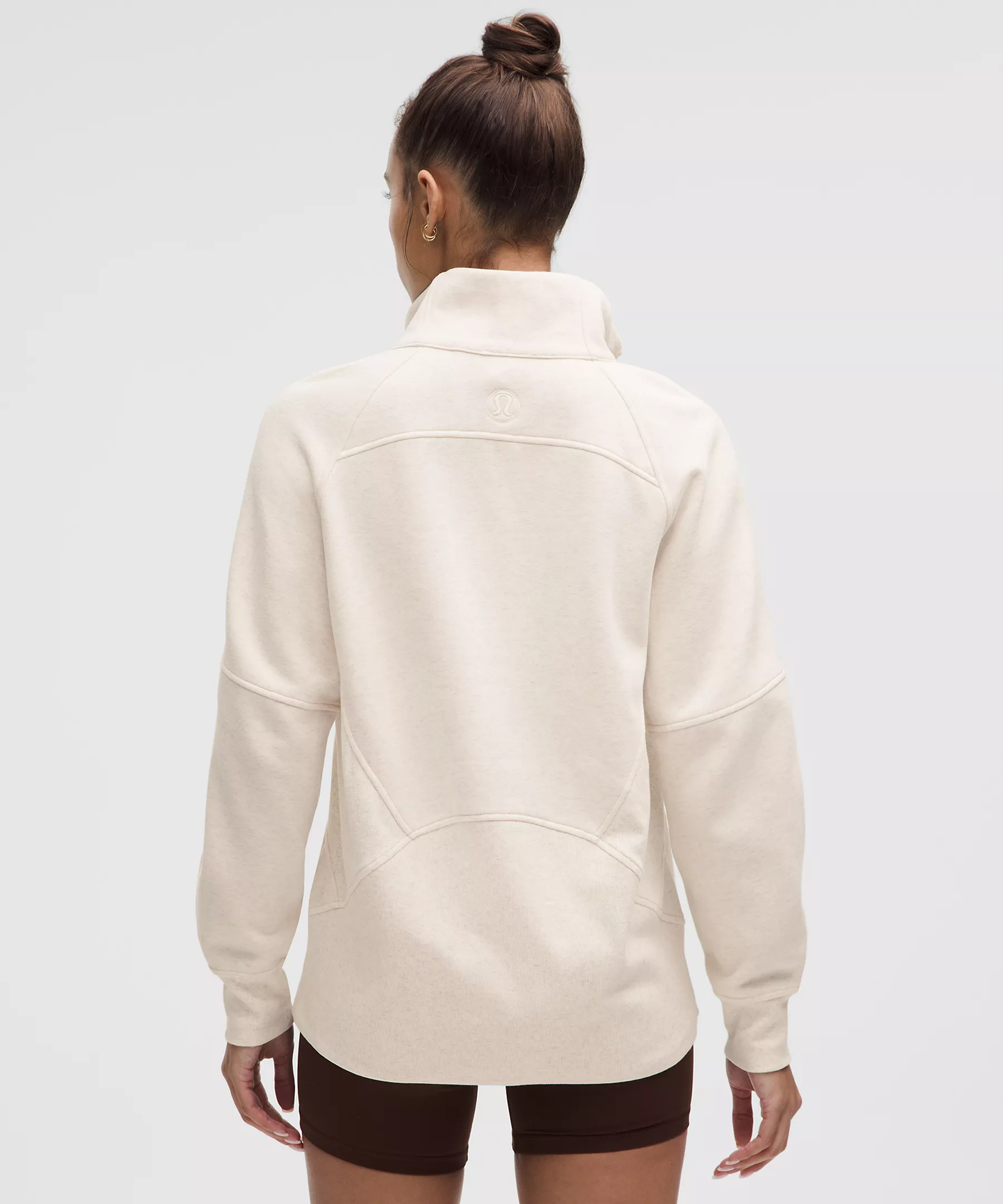 Scuba Oversized Funnel-Neck Half Zip Long - Heathered Light Ivory/Gold