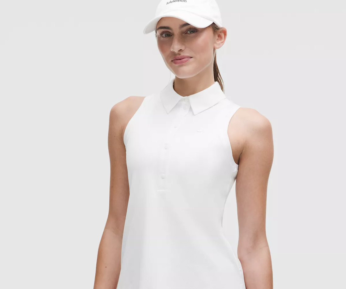 Quick-Dry Sleeveless Polo Shirt Straight Hem *Stitched Logo White