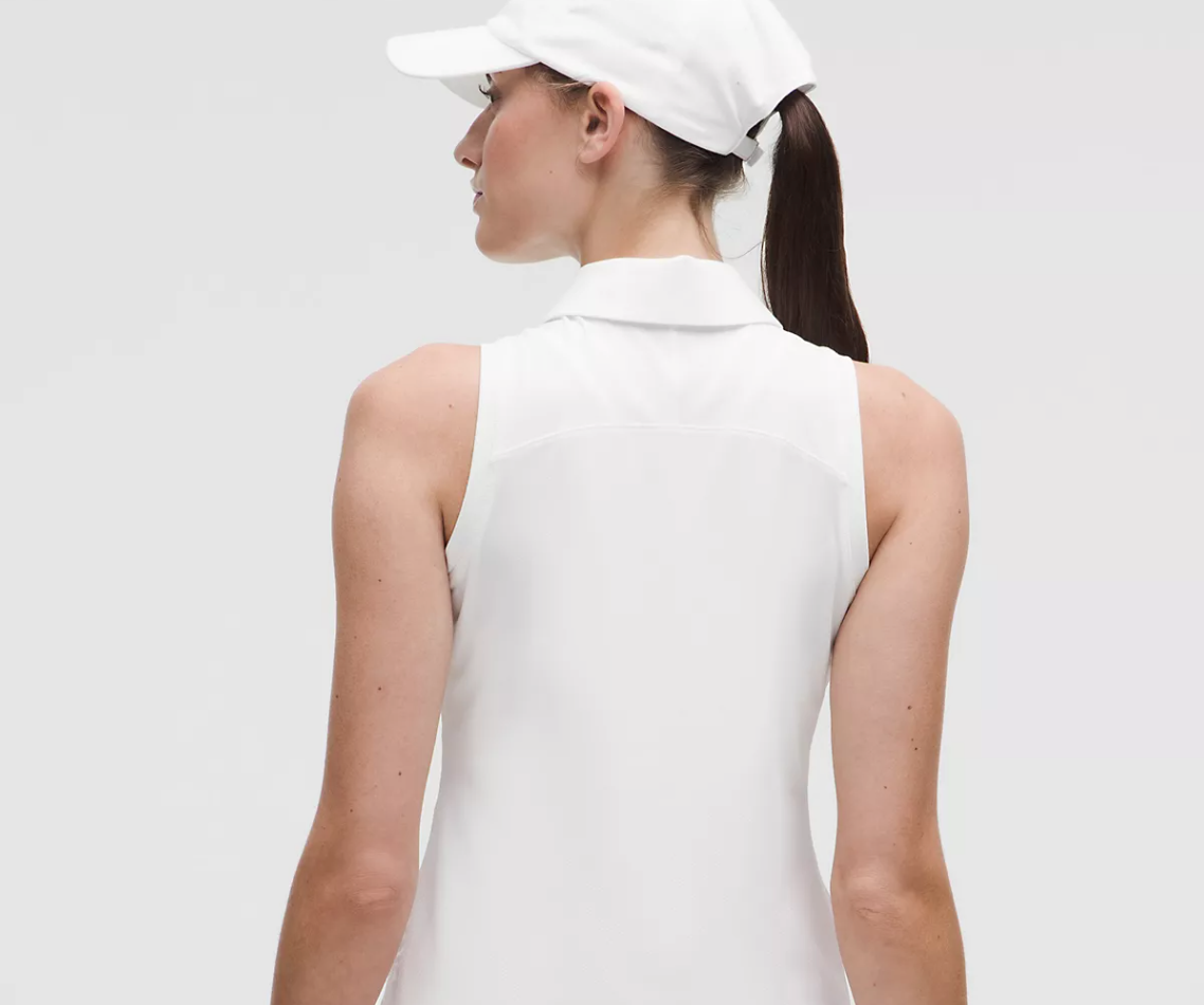 Quick-Dry Sleeveless Polo Shirt Straight Hem *Stitched Logo White