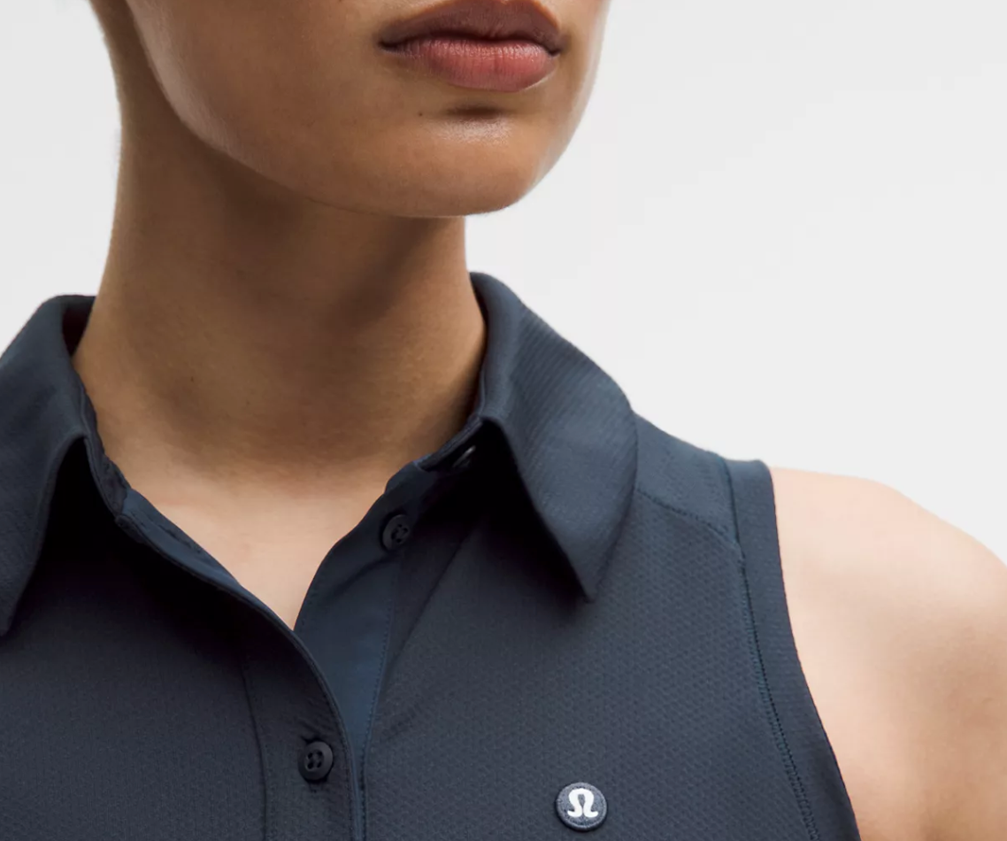 Quick-Dry Sleeveless Polo Shirt Straight Hem *Stitched Logo Navy