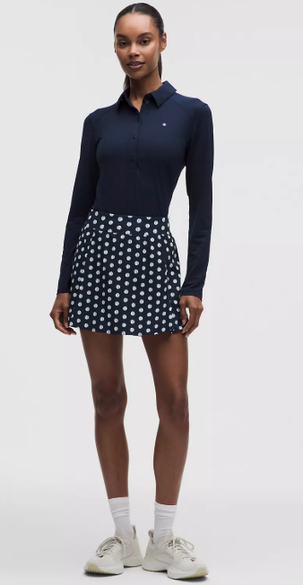 A-Line Side-Pleat Tennis Skirt 15" Tennis Ball Polka White Club Blue