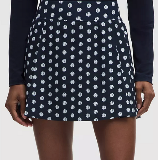 A-Line Side-Pleat Tennis Skirt 15" Tennis Ball Polka White Club Blue