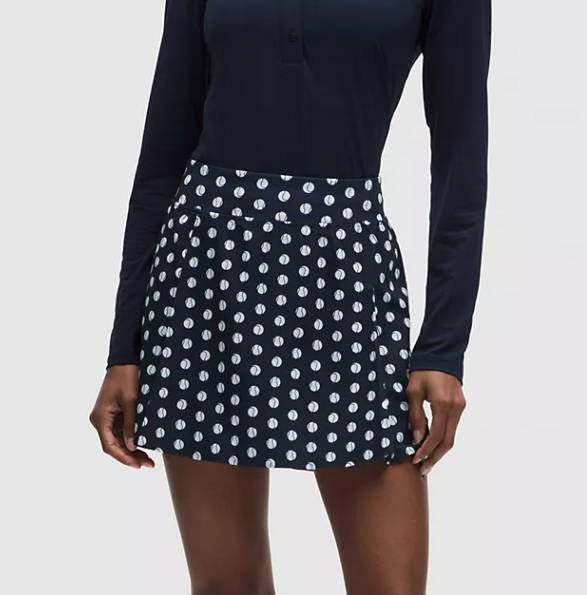 A-Line Side-Pleat Tennis Skirt 15" Tennis Ball Polka White Club Blue