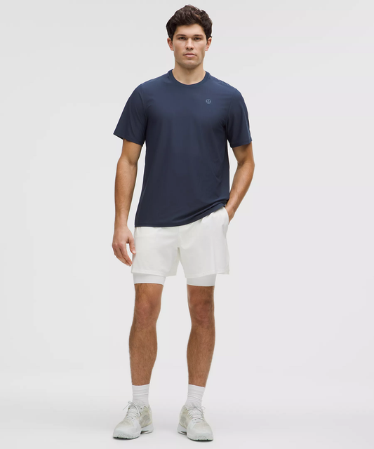 UV-Protective Striped Mesh Tennis T-Shirt - Club Blue