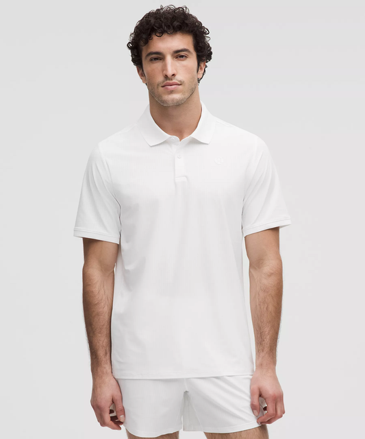 UV-Protective Striped Mesh Tennis Polo Shirt - White